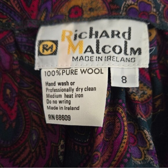 Vintage 90s Richard Malcolm Wool Pleated Paisley Purple Long Skirt size 8 - Picture 11 of 12